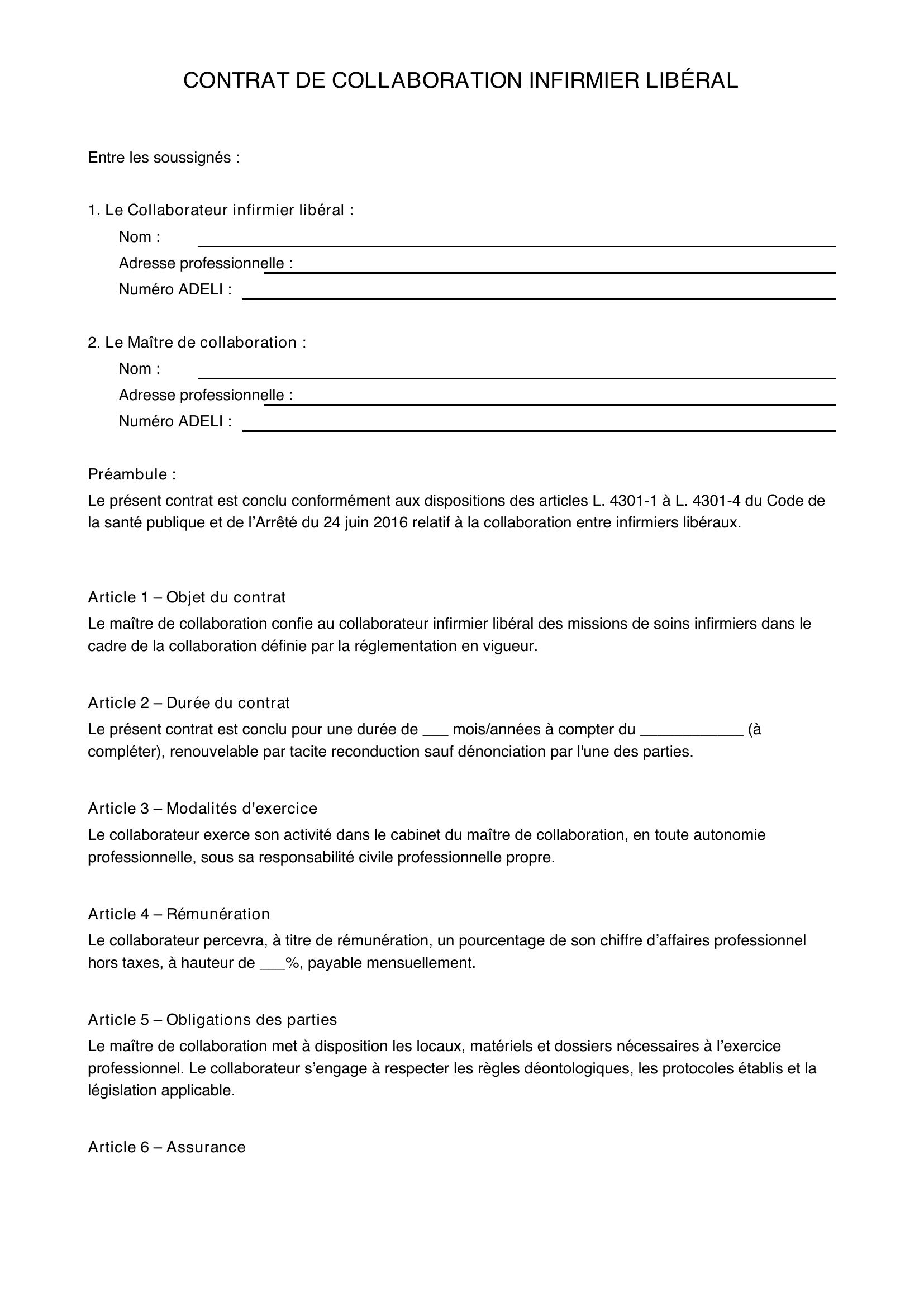 Contrat De Collaboration Infirmier