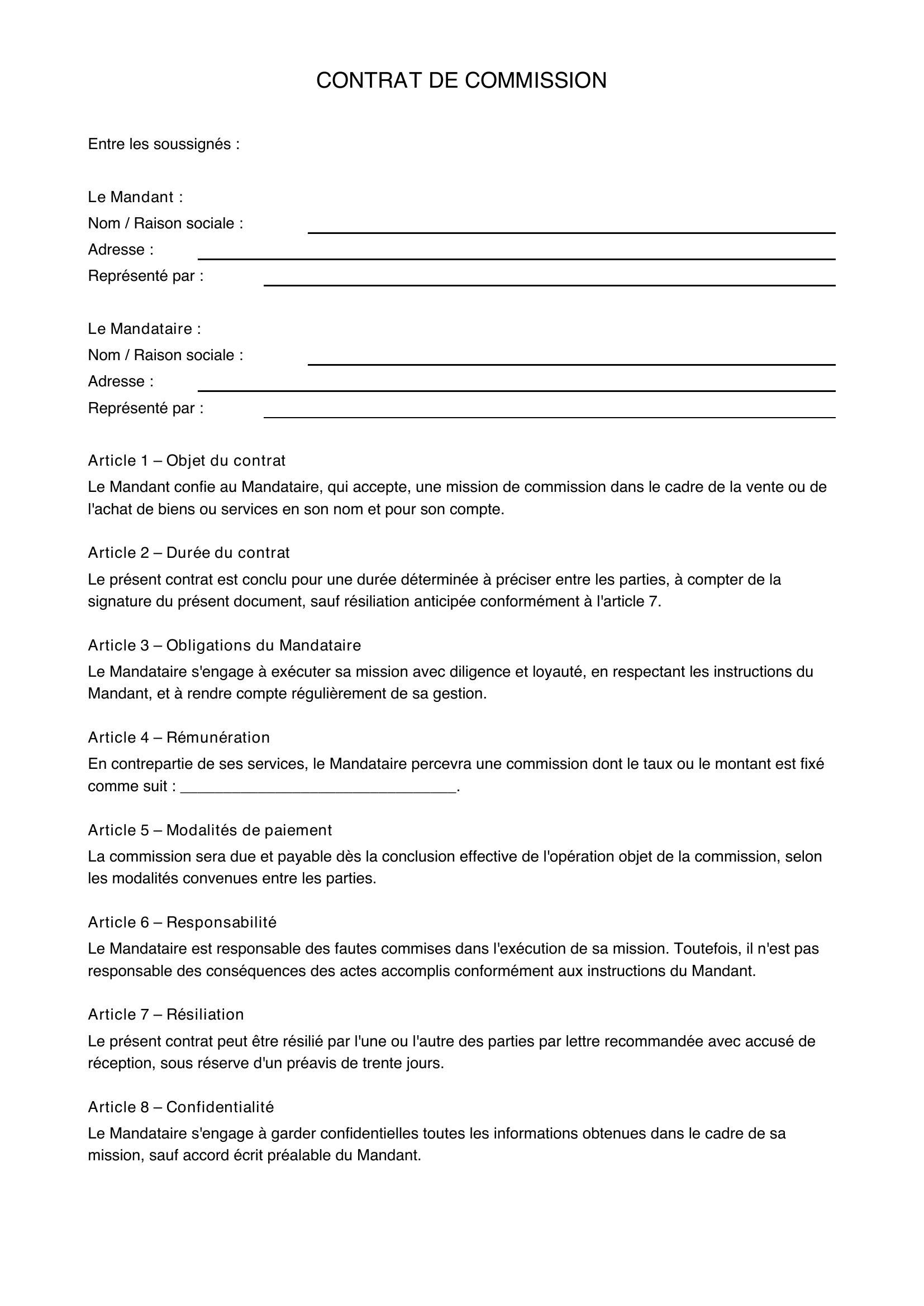Contrat De Commission