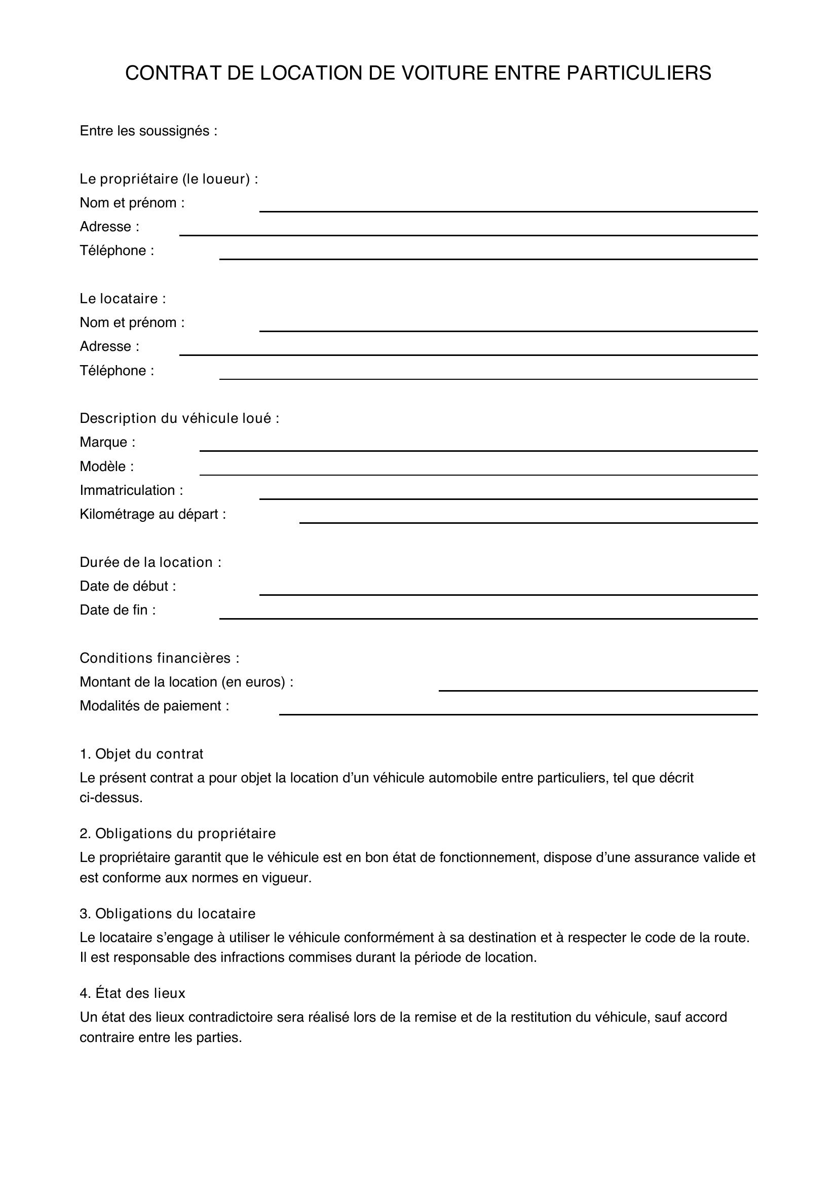 Contrat De Location De Voiture Entre Particuliers