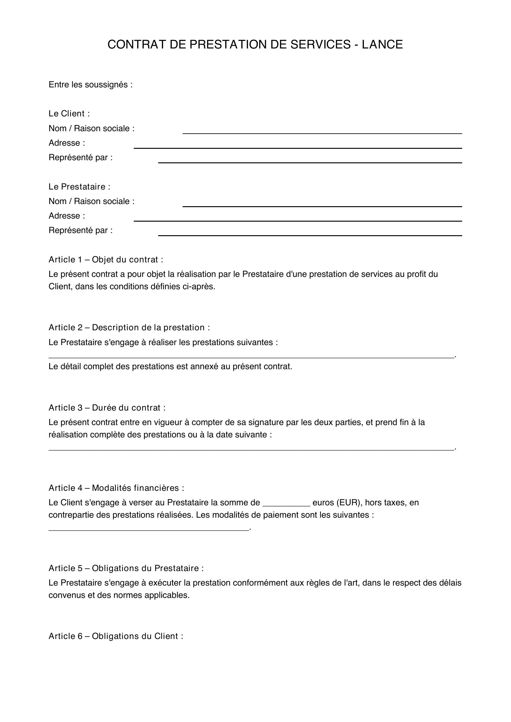 Modèle Contrat Lance